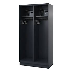 Feuerwehrspind C+P Evolo Flexo, 2 Abteile, Helmhalter, mit Sockel, B 1000 x T 500 x H 1950 mm, RAL 7016 Anthrazitgrau/RAL 7021 Schwarzgrau