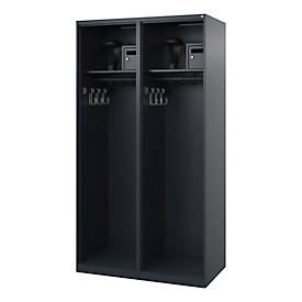 Feuerwehrspind C+P Evolo Flexo, 2 Abteile, mit Helmhalter, Bodengleiter, B 1000 x T 500 x H 1850 mm, RAL 7016 Anthrazitgrau