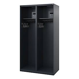 Feuerwehrspind C+P Evolo Flexo, 2 Abteile, ohne Helmhalter, Bodengleiter, B 1000 x T 500 x H 1850 mm, RAL 7016 Anthrazitgrau