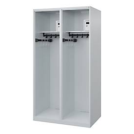 Feuerwehrspind C+P Evolo Flexo, 2 Abteile, ohne Helmhalter, Bodengleiter, B 1000 x T 600 x H 1850 mm, RAL 7035 Lichtgrau