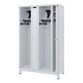 Feuerwehrspind C+P Evolo Kombi, 4 Abteile für 2 Personen, mit Helmhalter, Füße, B 1200 x T 500 x H 1950 mm, RAL 7035 Lichtgrau