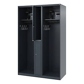 Feuerwehrspind C+P Evolo Maxi, 4 Abteile für 2 Personen, mit Helmhalter, Bodengleiter, B 1200 x T 500 x H 1850 mm, RAL 7016 Anthrazitgrau