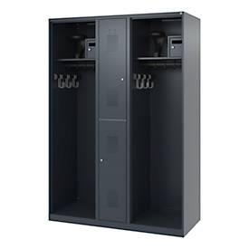 Feuerwehrspind C+P Evolo Maxi, 4 Abteile für 2 Personen, mit Helmhalter, Bodengleiter, B 1300 x T 500 x H 1850 mm, RAL 7016 Anthrazitgrau
