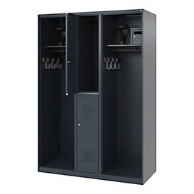 Feuerwehrspind C+P Evolo Maxi, 4 Abteile für 2 Personen, mit Helmhalter, Bodengleiter, B 1300 x T 500 x H 1850 mm, RAL 7016 Anthrazitgrau