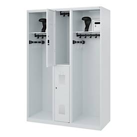 Feuerwehrspind C+P Evolo Maxi, 4 Abteile für 2 Personen, mit Helmhalter, Bodengleiter, B 1300 x T 500 x H 1850 mm, RAL 7035 Lichtgrau