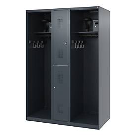 Feuerwehrspind C+P Evolo Maxi, 4 Abteile für 2 Personen, mit Helmhalter, Bodengleiter, B 1300 x T 600 x H 1850 mm, RAL 7016 Anthrazitgrau