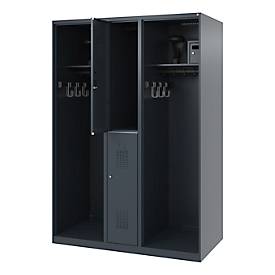 Feuerwehrspind C+P Evolo Maxi, 4 Abteile für 2 Personen, mit Helmhalter, Bodengleiter, B 1300 x T 600 x H 1850 mm, RAL 7016 Anthrazitgrau