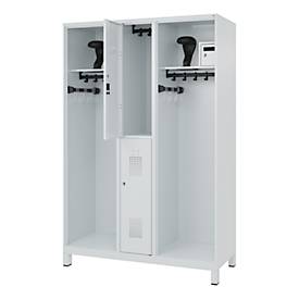 Feuerwehrspind C+P Evolo Maxi, 4 Abteile für 2 Personen, mit Helmhalter, mit Füßen, B 1300 x T 500 x H 1950 mm, RAL 7035 Lichtgrau