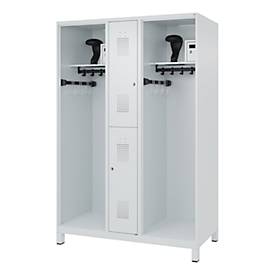 Feuerwehrspind C+P Evolo Maxi, 4 Abteile für 2 Personen, mit Helmhalter, mit Füßen, B 1300 x T 600 x H 1950 mm, RAL 7035 Lichtgrau