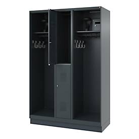 Feuerwehrspind C+P Evolo Maxi, 4 Abteile für 2 Personen, mit Helmhalter, mit Sockel, B 1300 x T 500 x H 1950 mm, RAL 7016 Anthrazitgrau