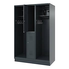 Feuerwehrspind C+P Evolo Maxi, 4 Abteile für 2 Personen, mit Helmhalter, mit Sockel, B 1300 x T 600 x H 1950 mm, RAL 7016 Anthrazitgrau