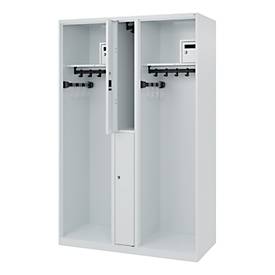 Feuerwehrspind C+P Evolo Maxi, 4 Abteile für 2 Personen, ohne Helmhalter, Bodengleiter, B 1200 x T 500 x H 1850 mm, RAL 7035 Lichtgrau