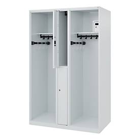 Feuerwehrspind C+P Evolo Maxi, 4 Abteile für 2 Personen, ohne Helmhalter, Bodengleiter, B 1200 x T 500 x H 1850 mm, RAL 7035 Lichtgrau