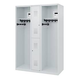 Feuerwehrspind C+P Evolo Maxi, 4 Abteile für 2 Personen, ohne Helmhalter, Bodengleiter, B 1300 x T 500 x H 1850 mm, RAL 7035 Lichtgrau