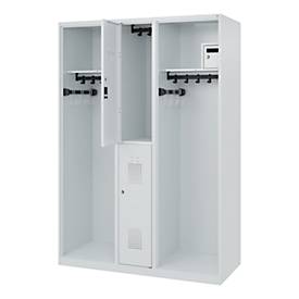 Feuerwehrspind C+P Evolo Maxi, 4 Abteile für 2 Personen, ohne Helmhalter, Bodengleiter, B 1300 x T 500 x H 1850 mm, RAL 7035 Lichtgrau