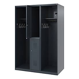 Feuerwehrspind C+P Evolo Maxi, 4 Abteile für 2 Personen, ohne Helmhalter, Bodengleiter, B 1300 x T 600 x H 1850 mm, RAL 7016 Anthrazitgrau