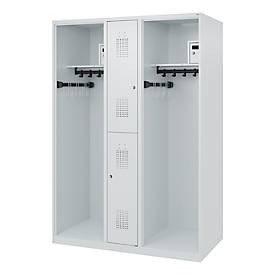Feuerwehrspind C+P Evolo Maxi, 4 Abteile für 2 Personen, ohne Helmhalter, Bodengleiter, B 1300 x T 600 x H 1850 mm, RAL 7035 Lichtgrau