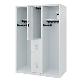 Feuerwehrspind C+P Evolo Maxi, 4 Abteile für 2 Personen, ohne Helmhalter, Bodengleiter, B 1300 x T 600 x H 1850 mm, RAL 7035 Lichtgrau