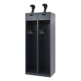 Feuerwehrspind C+P Evolo PRAKTUS, 2 Abteile, Helmhalter, mit Sockel, Bodengleiter, B 800 x T 500 x H 1850 mm, RAL 7016 Anthrazitgrau