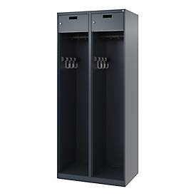 Feuerwehrspind C+P Evolo PRAKTUS, 2 Abteile, mit Sockel, Bodengleiter, B 800 x T 500 x H 1850 mm, RAL 7016 Anthrazitgrau