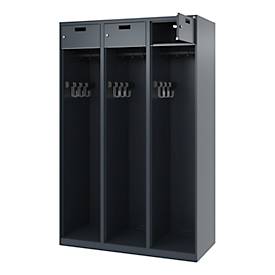 Feuerwehrspind C+P Evolo PRAKTUS, 3 Abteile, mit Sockel, Bodengleiter, B 1200 x T 500 x H 1850 mm, RAL 7016 Anthrazitgrau