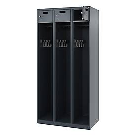 Feuerwehrspind C+P Evolo PRAKTUS, 3 Abteile, mit Sockel, Bodengleiter, B 900 x T 500 x H 1850 mm, RAL 7016 Anthrazitgrau
