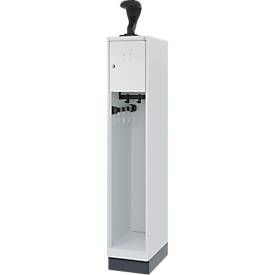 Feuerwehrspind C+P Evolo Youngster, 1 Abteil, mit Helmhalter, mit Sockel, B 300 x T 500 x H 1630 mm, RAL 7035 Lichtgrau/RAL 7016 Anthrazitgrau