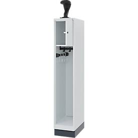 Feuerwehrspind C+P Evolo Youngster, 1 Abteil, mit Helmhalter, mit Sockel, B 300 x T 500 x H 1630 mm, RAL 7035 Lichtgrau/RAL 7016 Anthrazitgrau