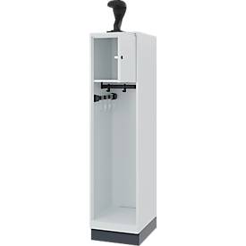 Feuerwehrspind C+P Evolo Youngster, 1 Abteil, mit Helmhalter, mit Sockel, B 400 x T 500 x H 1630 mm, RAL 7035 Lichtgrau/RAL 7016 Anthrazitgrau