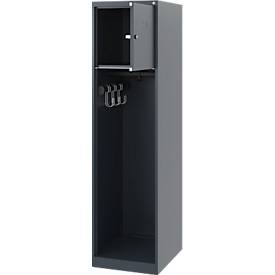 Feuerwehrspind C+P Evolo Youngster, 1 Abteil, ohne Helmhalter, Bodengleiter, B 400 x T 500 x H 1530 mm, RAL 7016 Anthrazitgrau