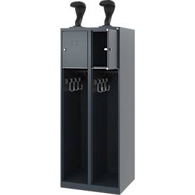 Feuerwehrspind C+P Evolo Youngster, 2 Abteile, mit Helmhalter, Bodengleiter, B 600 x T 500 x H 1530 mm, RAL 7016 Anthrazitgrau