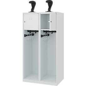 Feuerwehrspind C+P Evolo Youngster, 2 Abteile, mit Helmhalter, Bodengleiter, B 800 x T 500 x H 1530 mm, RAL 7035 Lichtgrau