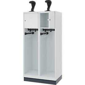 Feuerwehrspind C+P Evolo Youngster, 2 Abteile, mit Helmhalter, mit Sockel, B 800 x T 500 x H 1630 mm, RAL 7035 Lichtgrau/RAL 7016 Anthrazitgrau