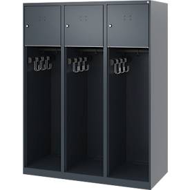 Feuerwehrspind C+P Evolo Youngster, 2 Abteile, ohne Helmhalter, Bodengleiter, B 1200 x T 500 x H 1530 mm, RAL 7016 Anthrazitgrau