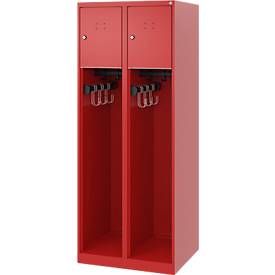 Feuerwehrspind C+P Evolo Youngster, 2 Abteile, ohne Helmhalter, Bodengleiter, B 600 x T 500 x H 1530 mm, RAL 3000 Feuerrot
