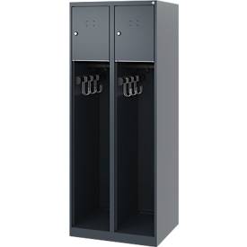 Feuerwehrspind C+P Evolo Youngster, 2 Abteile, ohne Helmhalter, Bodengleiter, B 600 x T 500 x H 1530 mm, RAL 7016 Anthrazitgrau