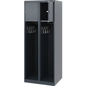 Feuerwehrspind C+P Evolo Youngster, 2 Abteile, ohne Helmhalter, Bodengleiter, B 600 x T 500 x H 1530 mm, RAL 7016 Anthrazitgrau