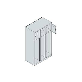 Feuerwehrspind C+P Evolo Youngster, 3 Abteile, mit Helmhalter, mit Sockel, B 900 x T 500 x H 1630 mm, RAL 7016 Anthrazitgrau