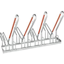 Fietsenrek, 1-zijdig, voor banden tot B 55 mm, B 1400 x D 385 x H 815 mm, staal gegalvaniseerd, 4 parkeerplekken
