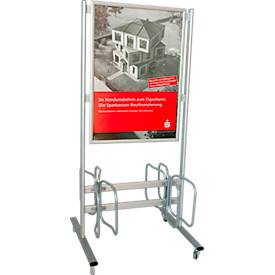 Fietsrek met informatiebord Economy – voor 4 fietsen - voor A1 formaat - inklapbaar frame - zilver