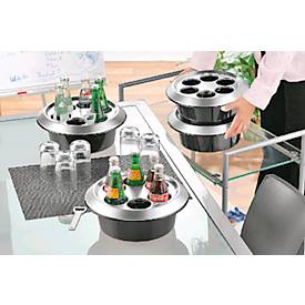 Flaschenkühler CLASSIC, rund, für bis zu 6 Flaschen à 0,25-0,33 l, Kühlakku, Ø 295 x H 130 mm, Edelstahl/Kunstsoff, schwarz-silber