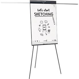 Flipchart Legamaster Sketch Pro, magnetische Tafel, höhenverstellbar, 2 Seitenarme, Dreibein-Fuß, inkl. Starterset, B 680 x H 1050 mm, schwarz-weiß