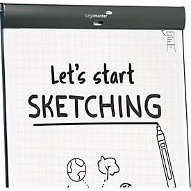 Flipchart Legamaster Sketch Pro, magnetische Tafel, höhenverstellbar, 2 Seitenarme, Dreibein-Fuß, inkl. Starterset, B 680 x H 1050 mm, schwarz-weiß
