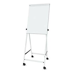 Flipchart MAUL office, Tafel B 70 x H 100 mm, inkl. Ablageschale, stufenlos höhenverstellbar, Vierbein, feststellbare Doppelrollen, weiß