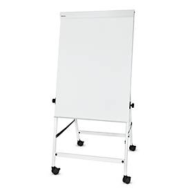Flipchart MAUL office, Tafel B 70 x H 100 mm, inkl. Ablageschale, stufenlos höhenverstellbar, Vierbein, feststellbare Doppelrollen, weiß