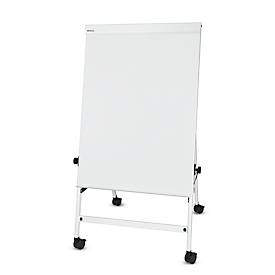 Flipchart MAUL office, Tafel B 70 x H 100 mm, inkl. Ablageschale, stufenlos höhenverstellbar, Vierbein, feststellbare Doppelrollen, weiß