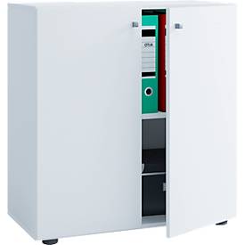 Flügeltürenschrank, aus Holz, 2 OH, Griffknöpfe, höhenverstellbarer Fachboden, B 700 x T 400 x H 740 mm, weiß