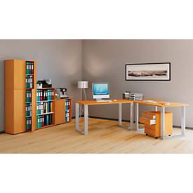 Flügeltürenschrank, aus Holz, 5 OH, Griffknöpfe, höhenverstellbare Fachböden, B 700 x T 400 x H 1780 mm, Buche