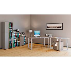 Flügeltürenschrank, aus Holz, 5 OH, Griffknöpfe, höhenverstellbare Fachböden, B 700 x T 400 x H 1780 mm, grau