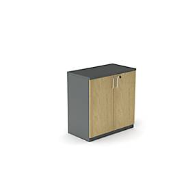 Flügeltürenschrank BEXXSTAR, 2 Ordnerhöhen, Holztüren, H 825 mm,, dunkelgrau/Eiche
